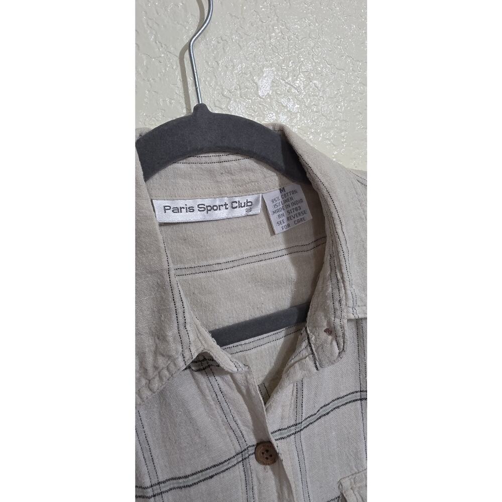 Paris Sport Club Women's Button Down Tank Linen And Cotton Blend Plaid - Picture 3 of 8